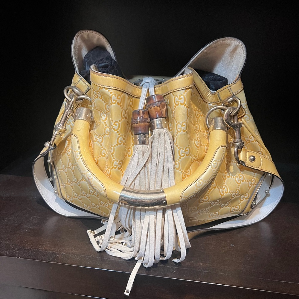 Gucci Yellow and White Patterned Shoulder Bag